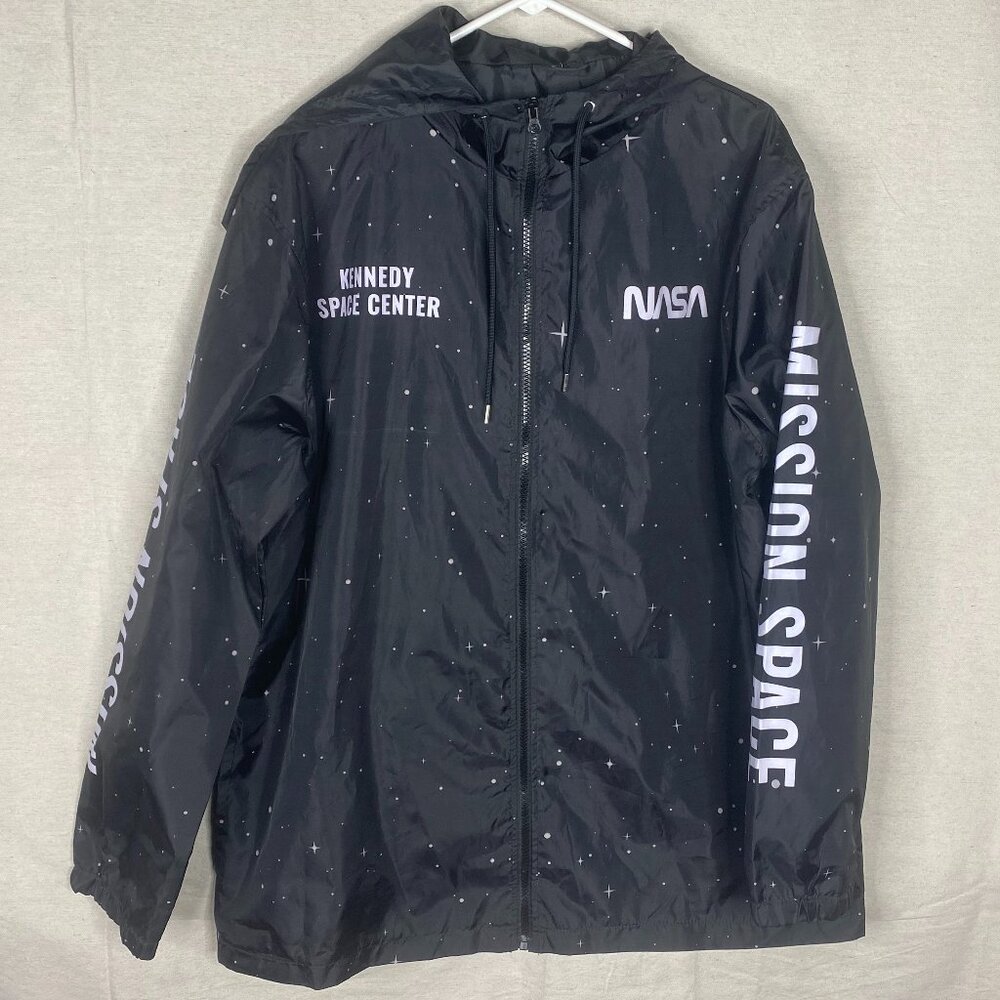 NASA Hyper Space Jacket 2XL Kennedy Space Center Hooded Wind Rain Zip Logo